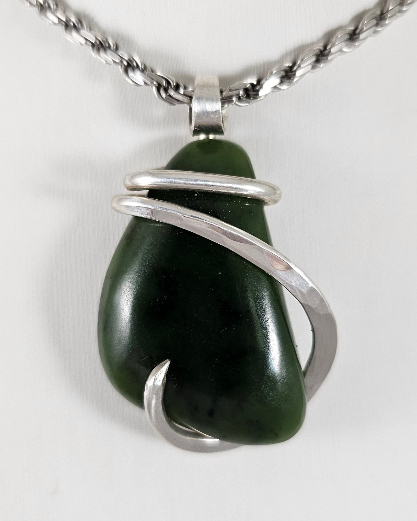 Jade Handmade Stone Pendant Wrapped in Silver
