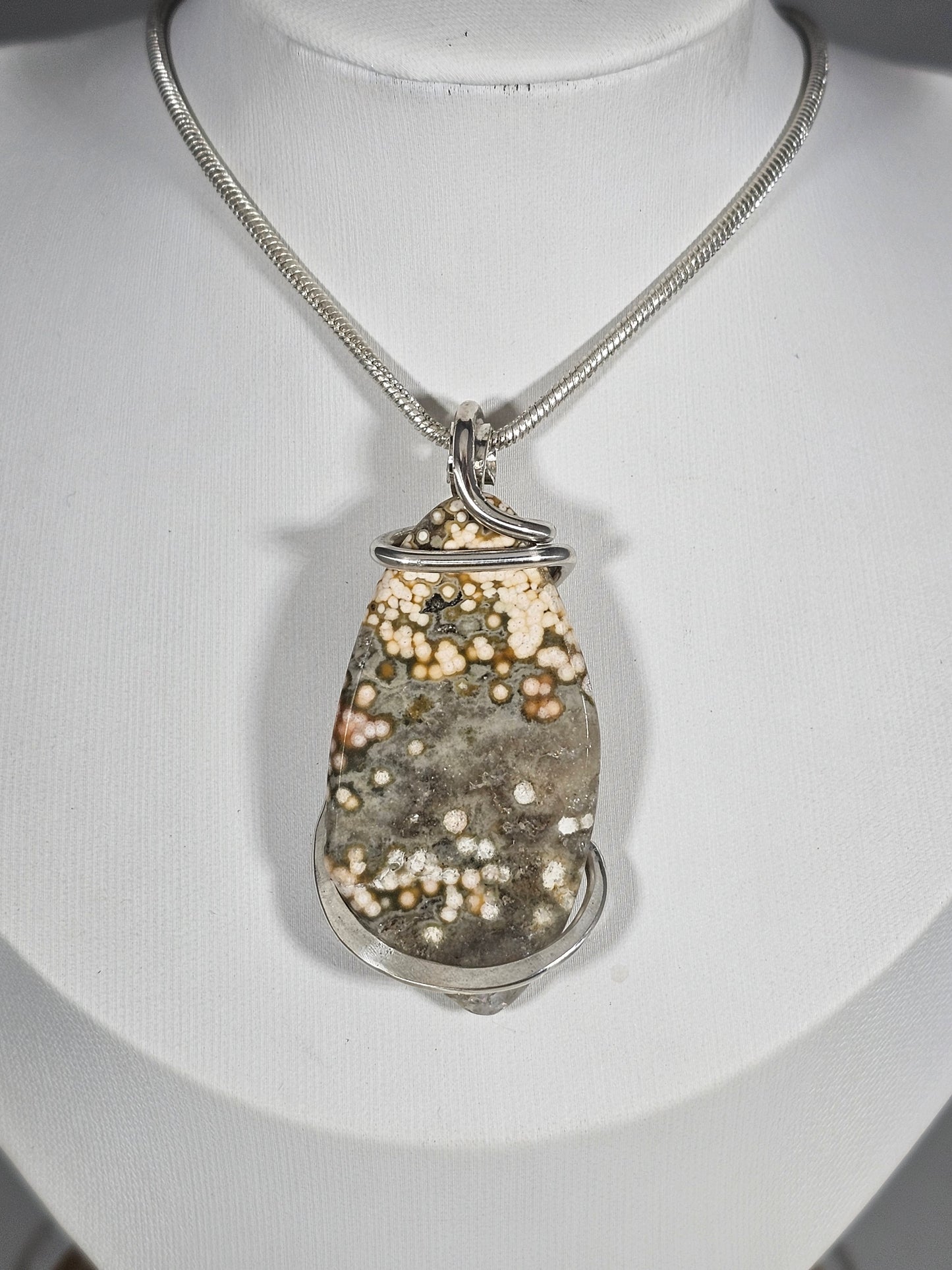 Ocean Jasper Pendant Necklace 925 Sterling Silver