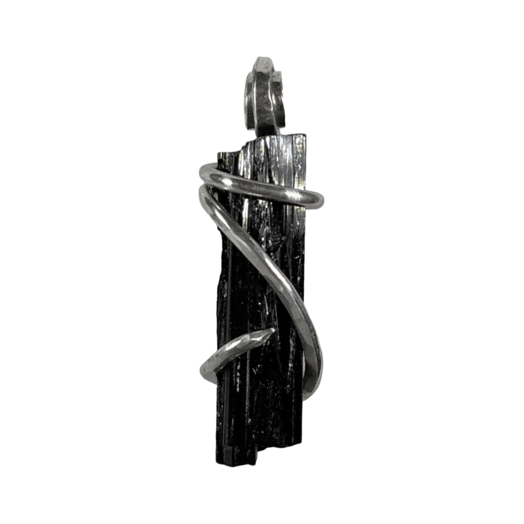 Black Tourmaline Handmade Stone Pendant Wrapped in Silver