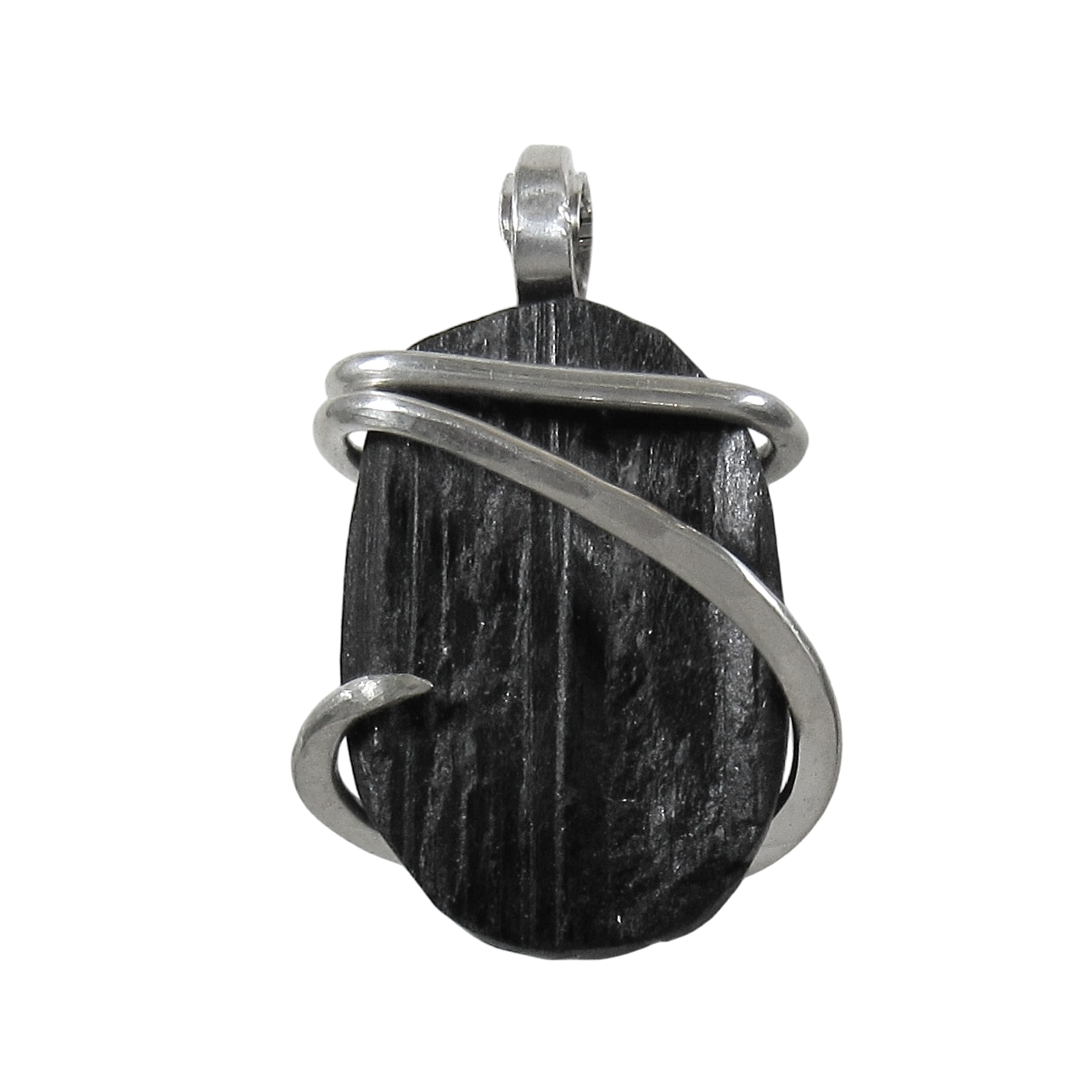 Black Tourmaline Handmade Stone Pendant Wrapped in Silver