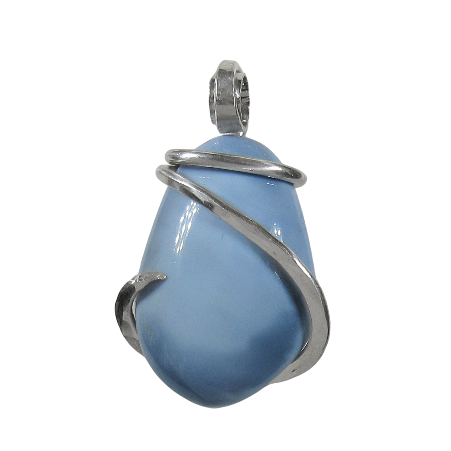 Blue Opal Handmade Stone Pendant Wrapped in Silver