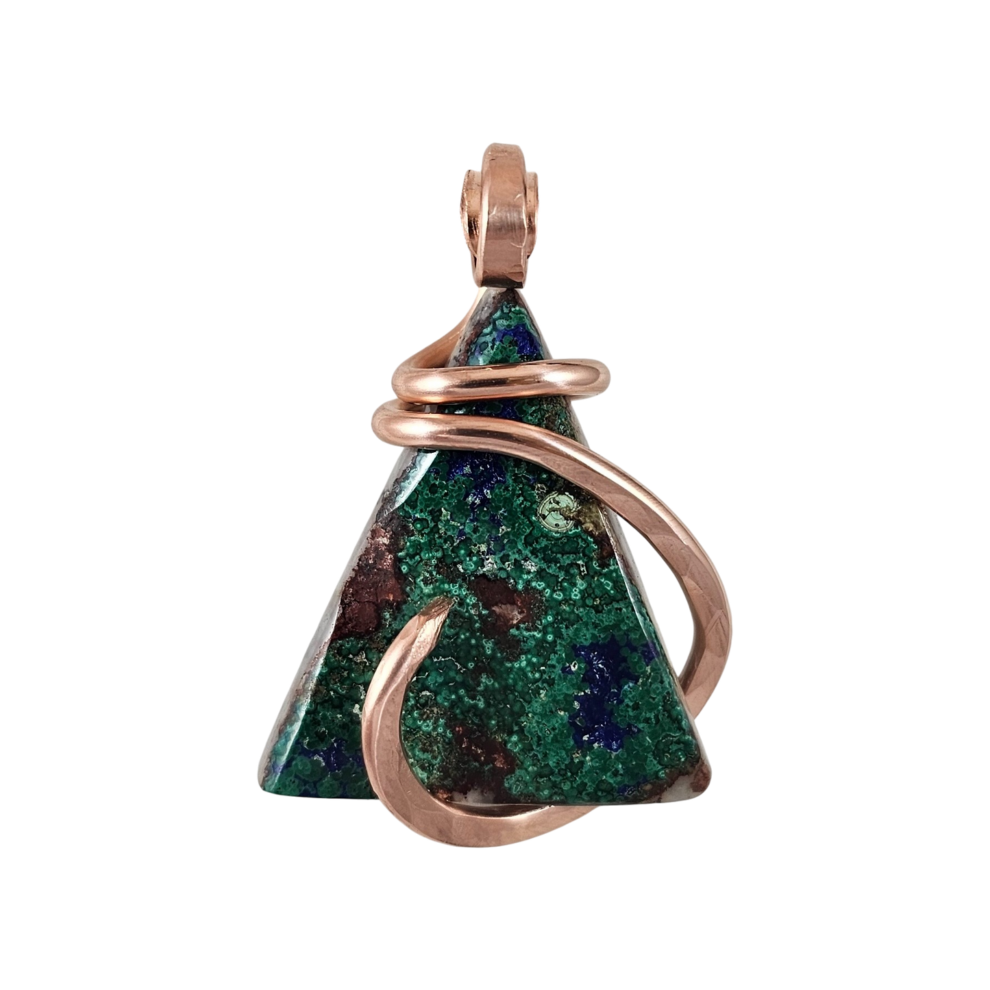Azurite and Malachite Handmade Stone Pendant Wrapped in Copper