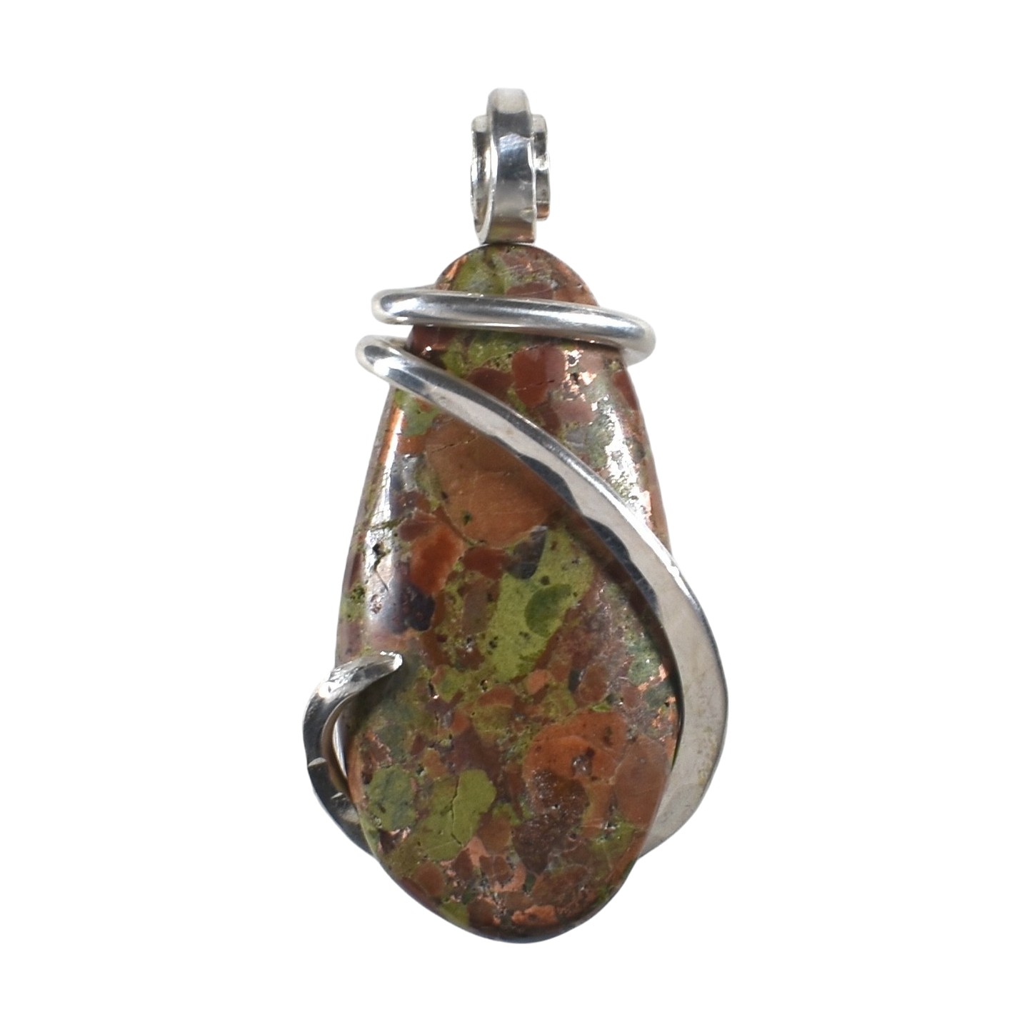 Copper in Matrix Handmade Stone Pendant Wrapped in Silver