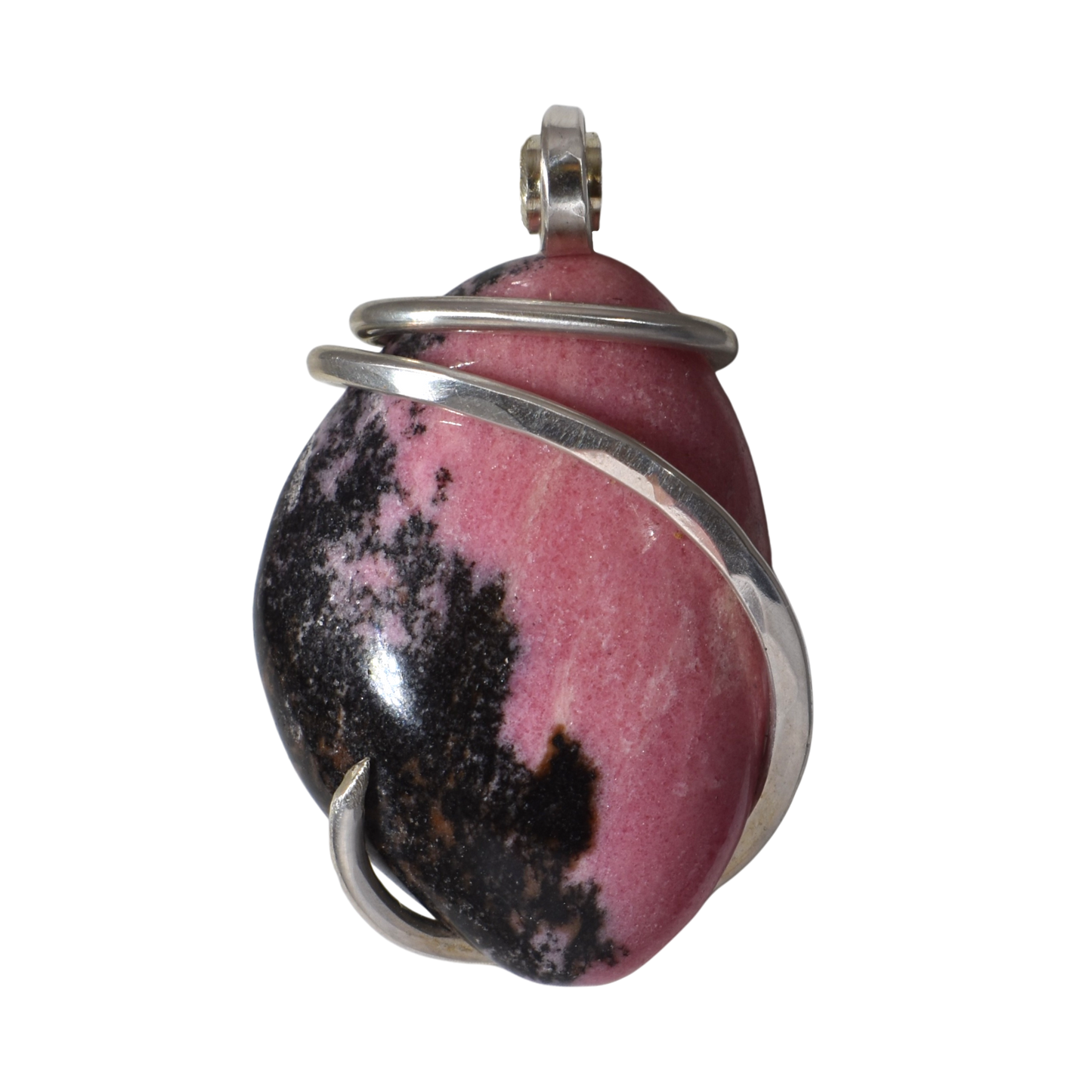 Rhodonite Handmade Stone Pendant Wrapped in Silver