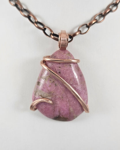 Rhodonite Handmade Stone Pendant Wrapped in Copper