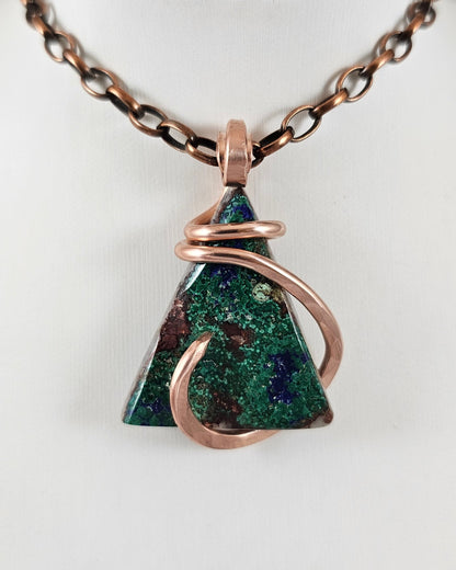 Azurite and Malachite Handmade Stone Pendant Wrapped in Copper