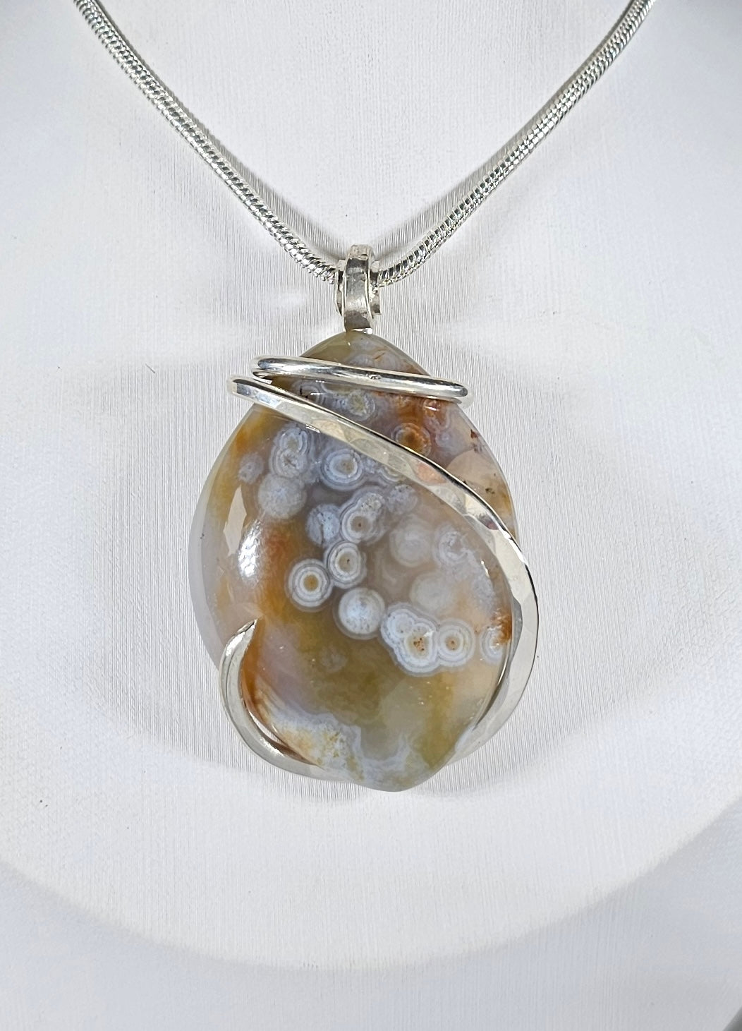 Ocean Jasper Handmade Stone Pendant Wrapped in Silver