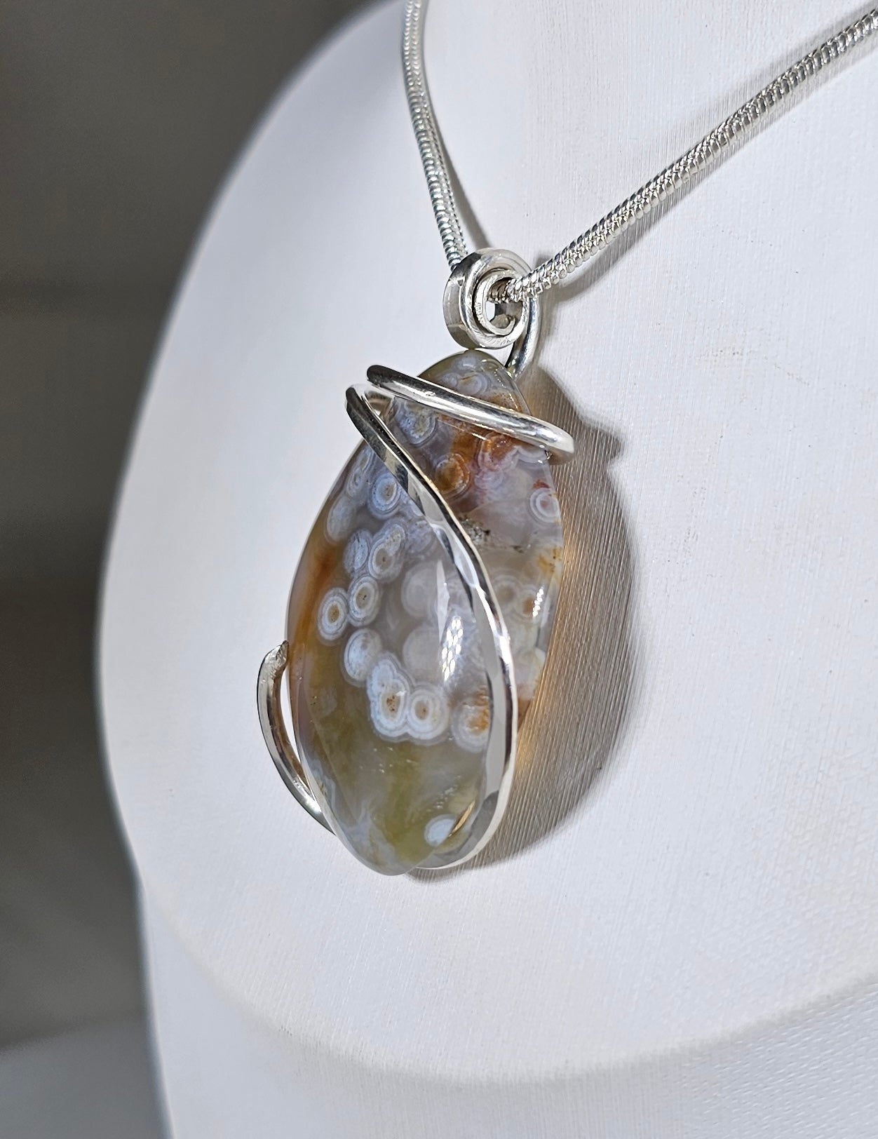 Ocean Jasper Handmade Stone Pendant Wrapped in Silver