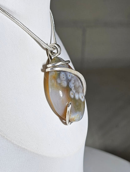 Ocean Jasper Handmade Stone Pendant Wrapped in Silver