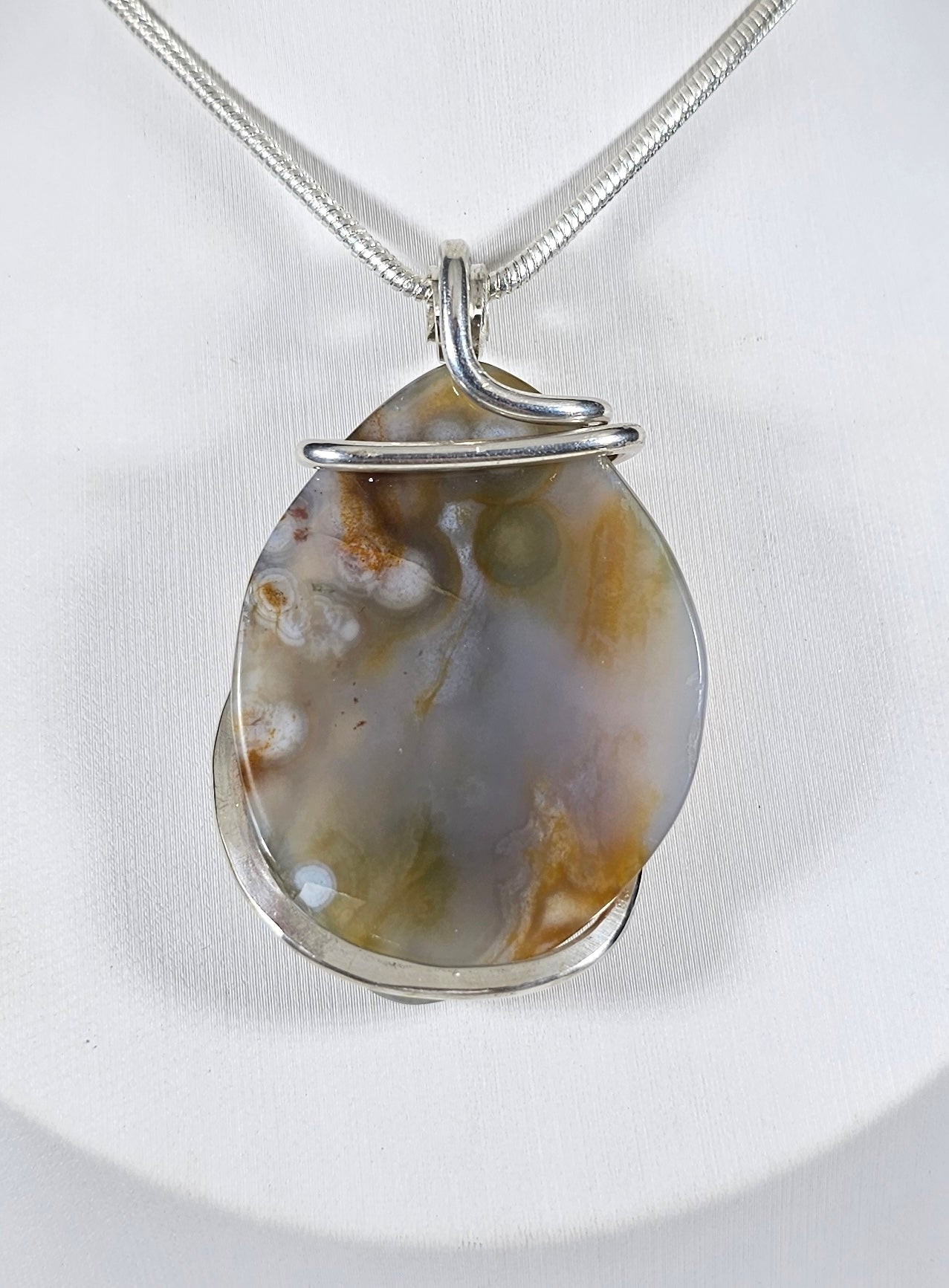 Ocean Jasper Handmade Stone Pendant Wrapped in Silver