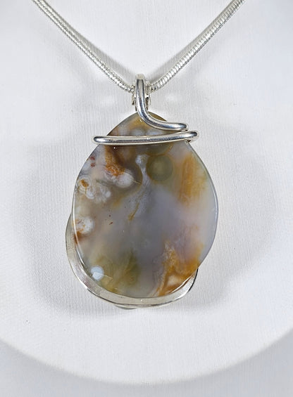 Ocean Jasper Handmade Stone Pendant Wrapped in Silver