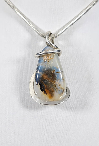 Agatized Drusy Handmade Crystal Pendant Wrapped in Silver