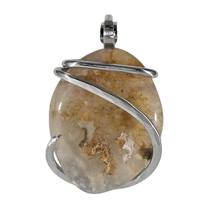 Plume Agate Handmade Stone Pendant Wrapped in Silver