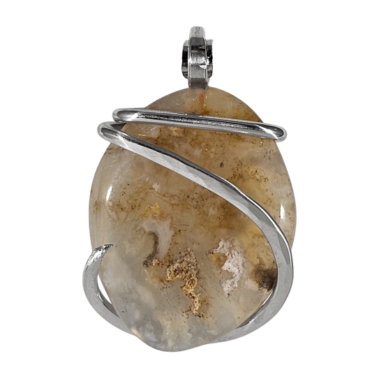 Plume Agate Handmade Stone Pendant Wrapped in Silver