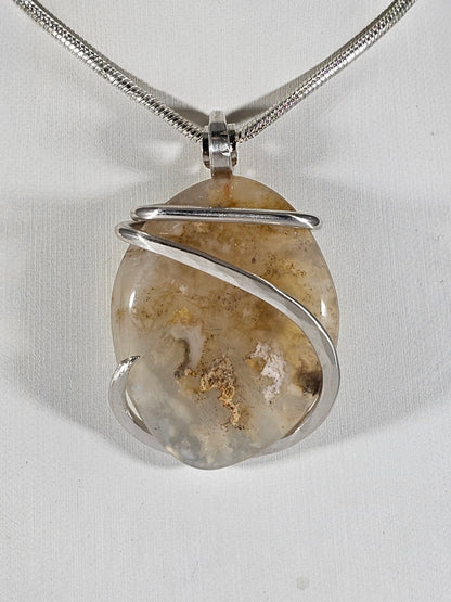 Plume Agate Handmade Stone Pendant Wrapped in Silver