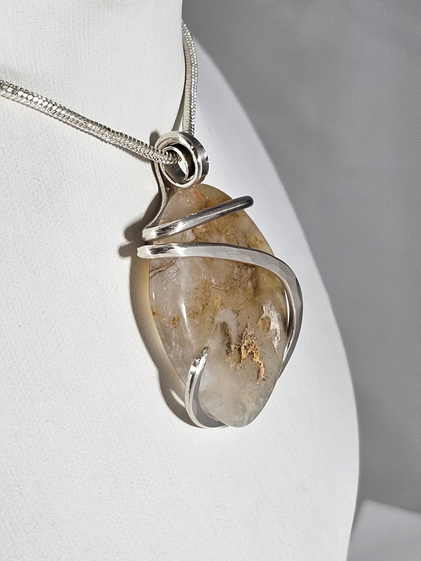 Plume Agate Handmade Stone Pendant Wrapped in Silver