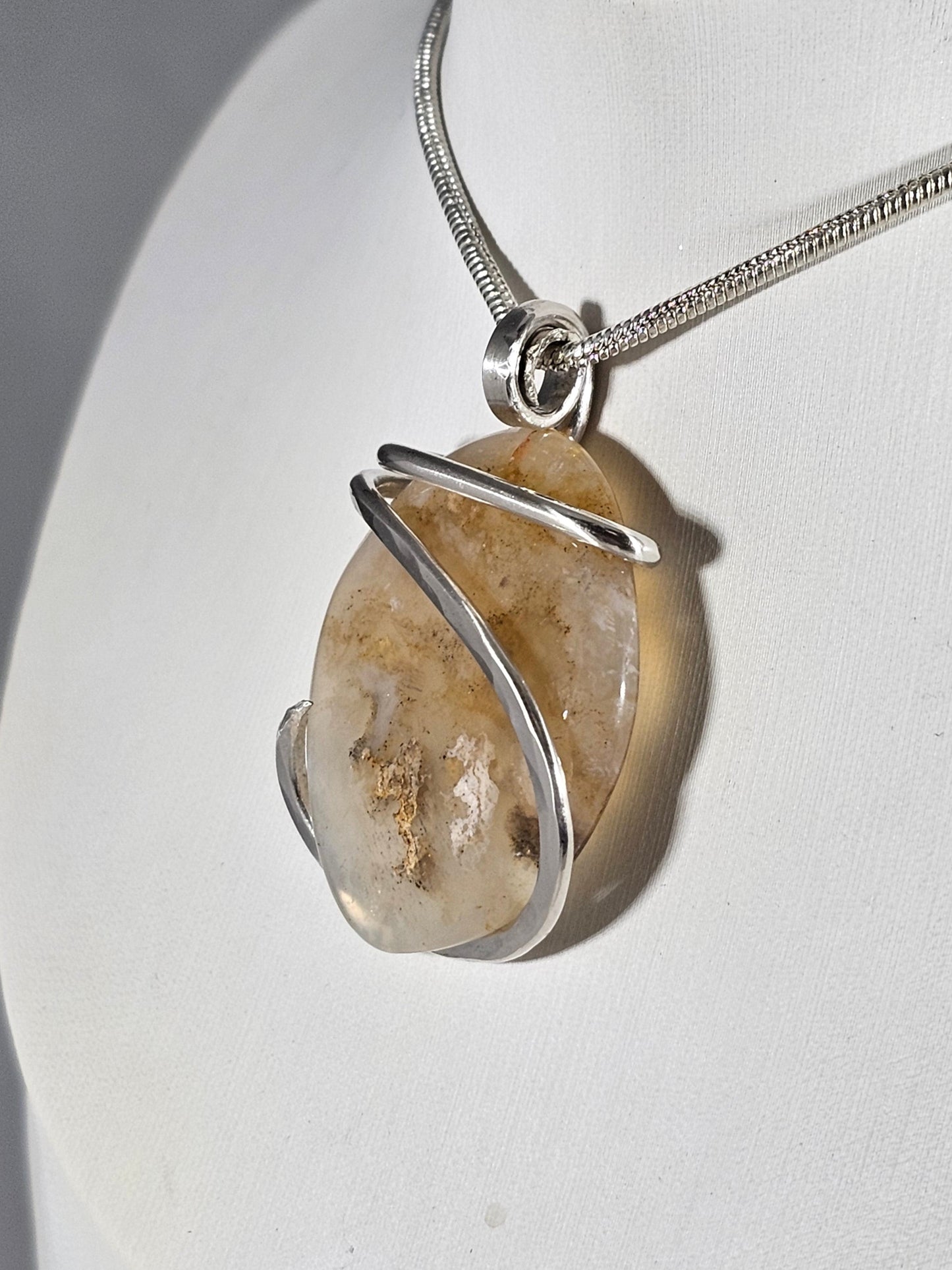 Plume Agate Handmade Stone Pendant Wrapped in Silver