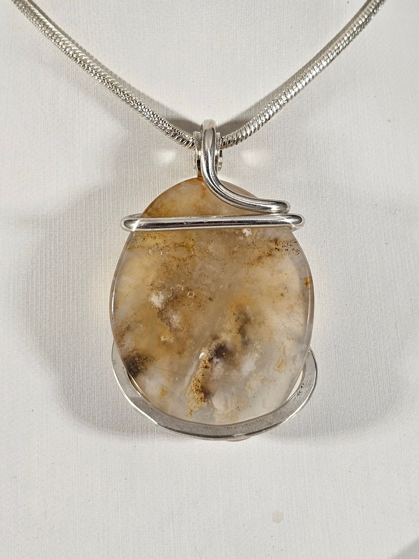 Plume Agate Handmade Stone Pendant Wrapped in Silver