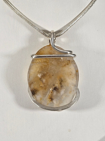 Plume Agate Handmade Stone Pendant Wrapped in Silver