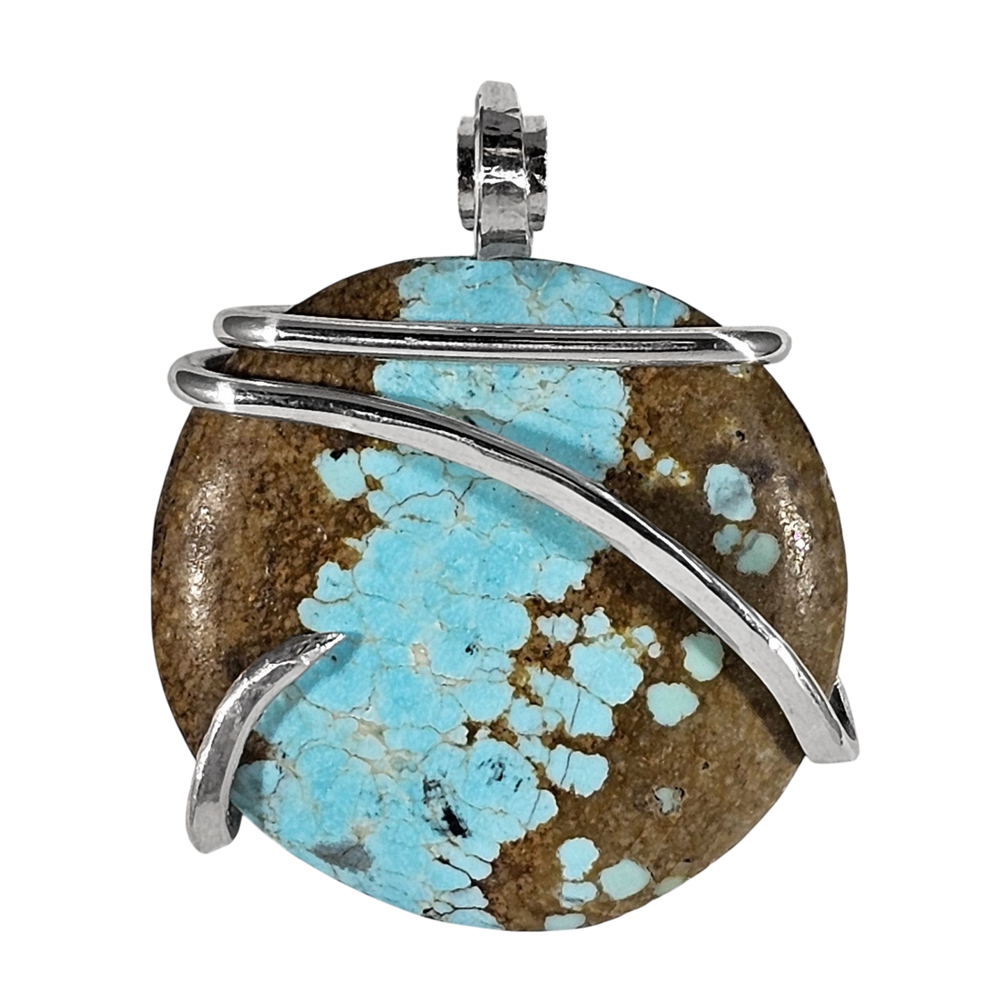 Fox Turquoise Handmade Stone Pendant Wrapped in Silver