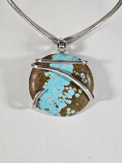 Fox Turquoise Handmade Stone Pendant Wrapped in Silver