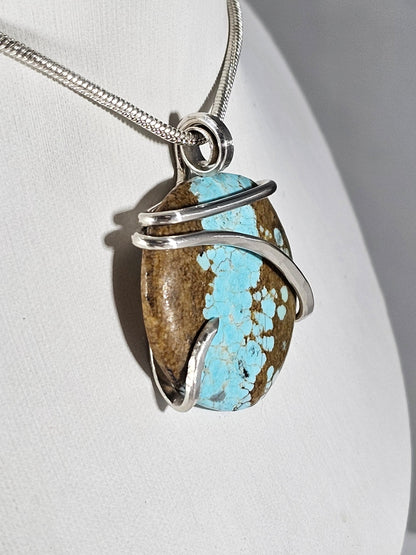 Fox Turquoise Handmade Stone Pendant Wrapped in Silver