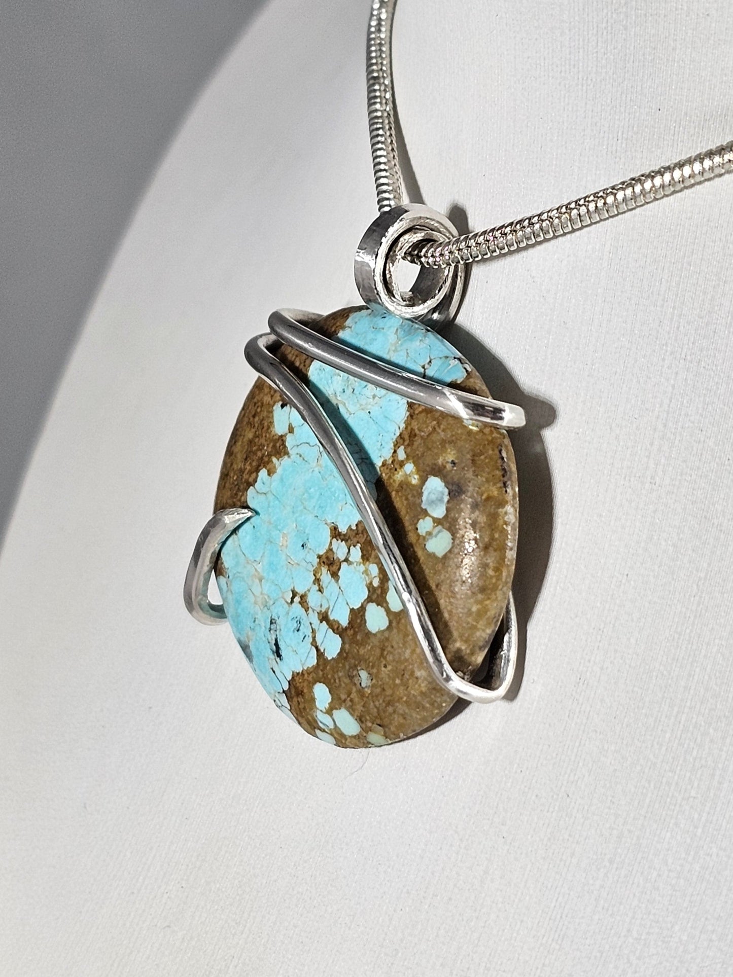 Fox Turquoise Handmade Stone Pendant Wrapped in Silver