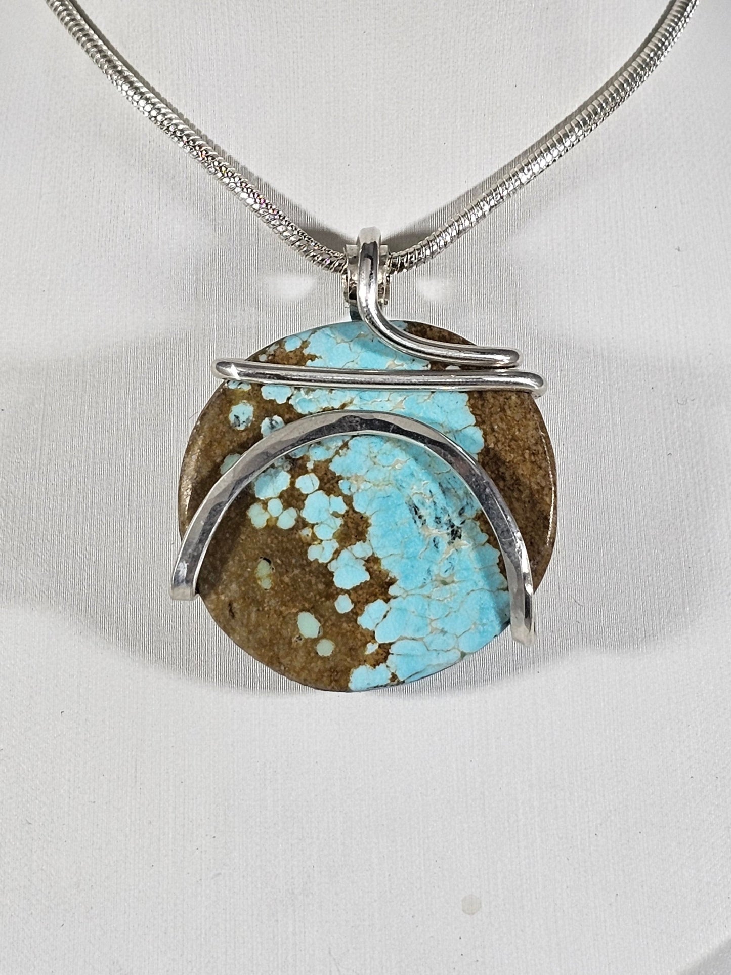 Fox Turquoise Handmade Stone Pendant Wrapped in Silver