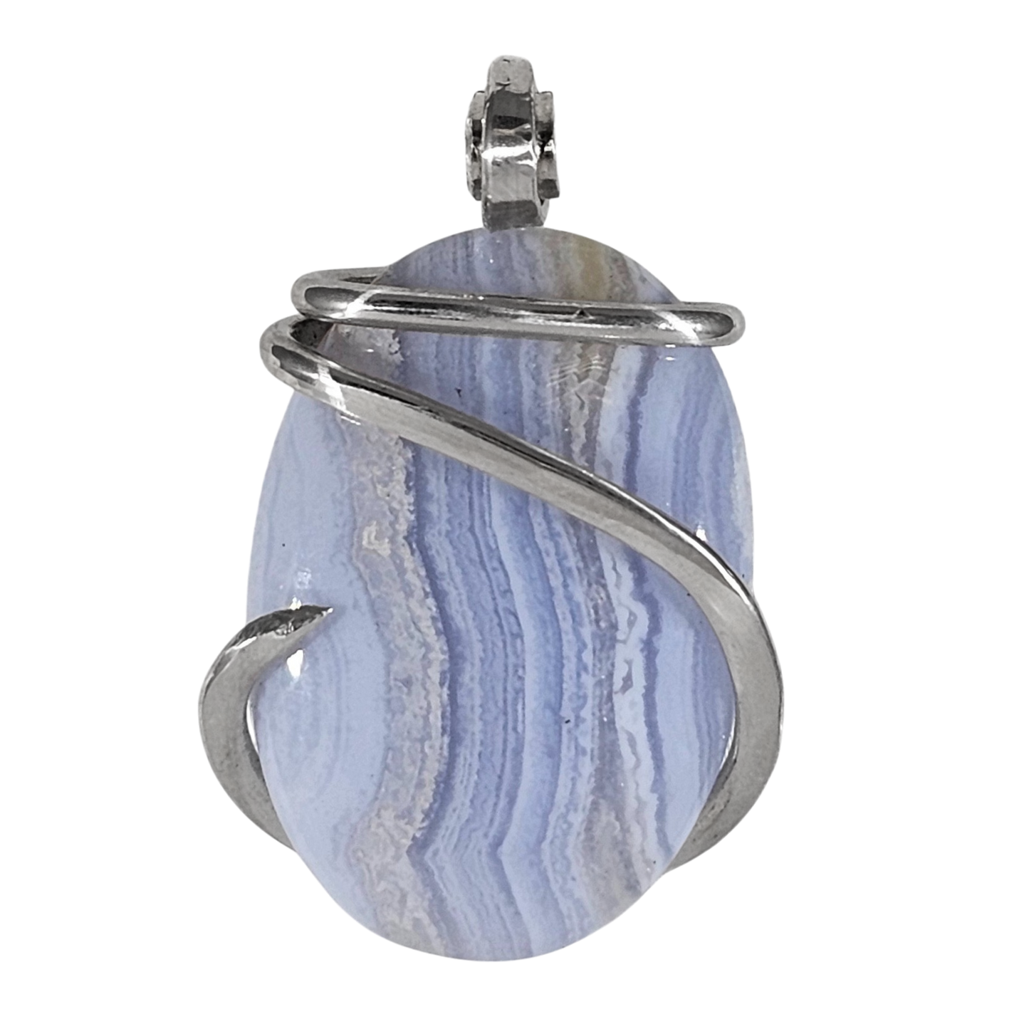 Blue Lace Agate Handmade Stone Pendant Wrapped in Silver