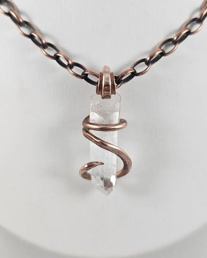 Clear Quartz Point Handmade Crystal Pendant Wrapped in Copper