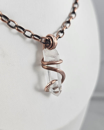 Clear Quartz Point Handmade Crystal Pendant Wrapped in Copper