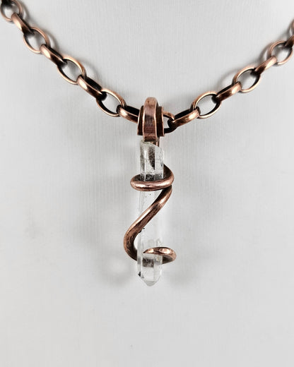 Clear Quartz Point Handmade Crystal Pendant Wrapped in Copper