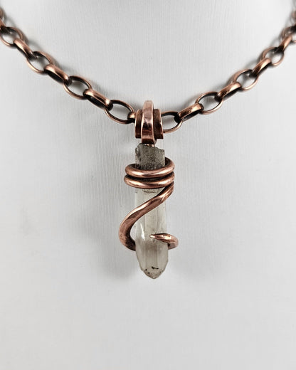 Clear Quartz Point Handmade Crystal Pendant Wrapped in Copper