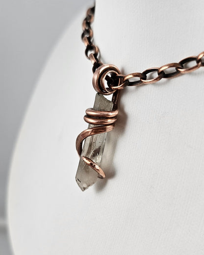Clear Quartz Point Handmade Crystal Pendant Wrapped in Copper