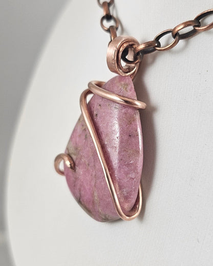 Rhodonite Handmade Stone Pendant Wrapped in Copper