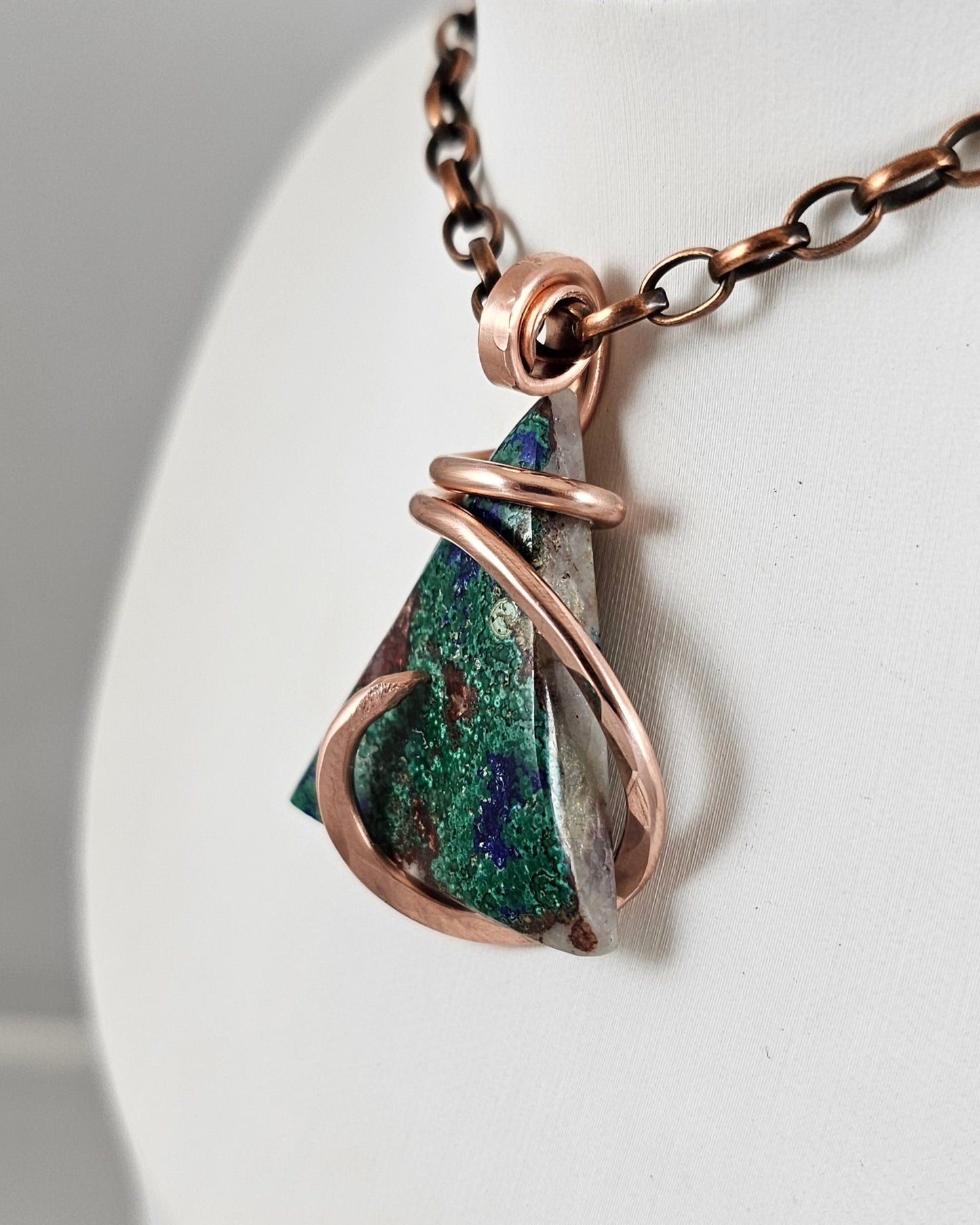 Azurite and Malachite Handmade Stone Pendant Wrapped in Copper