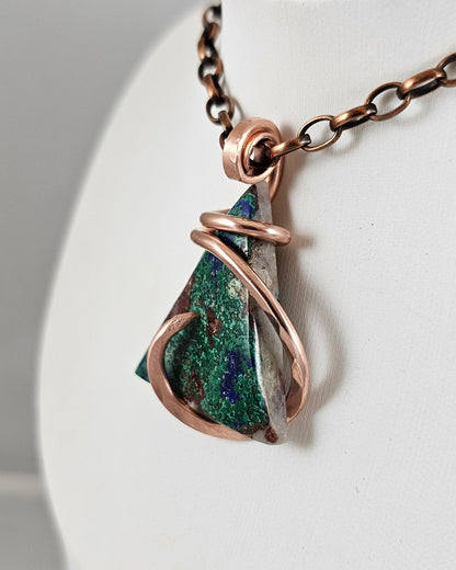 Azurite and Malachite Handmade Stone Pendant Wrapped in Copper