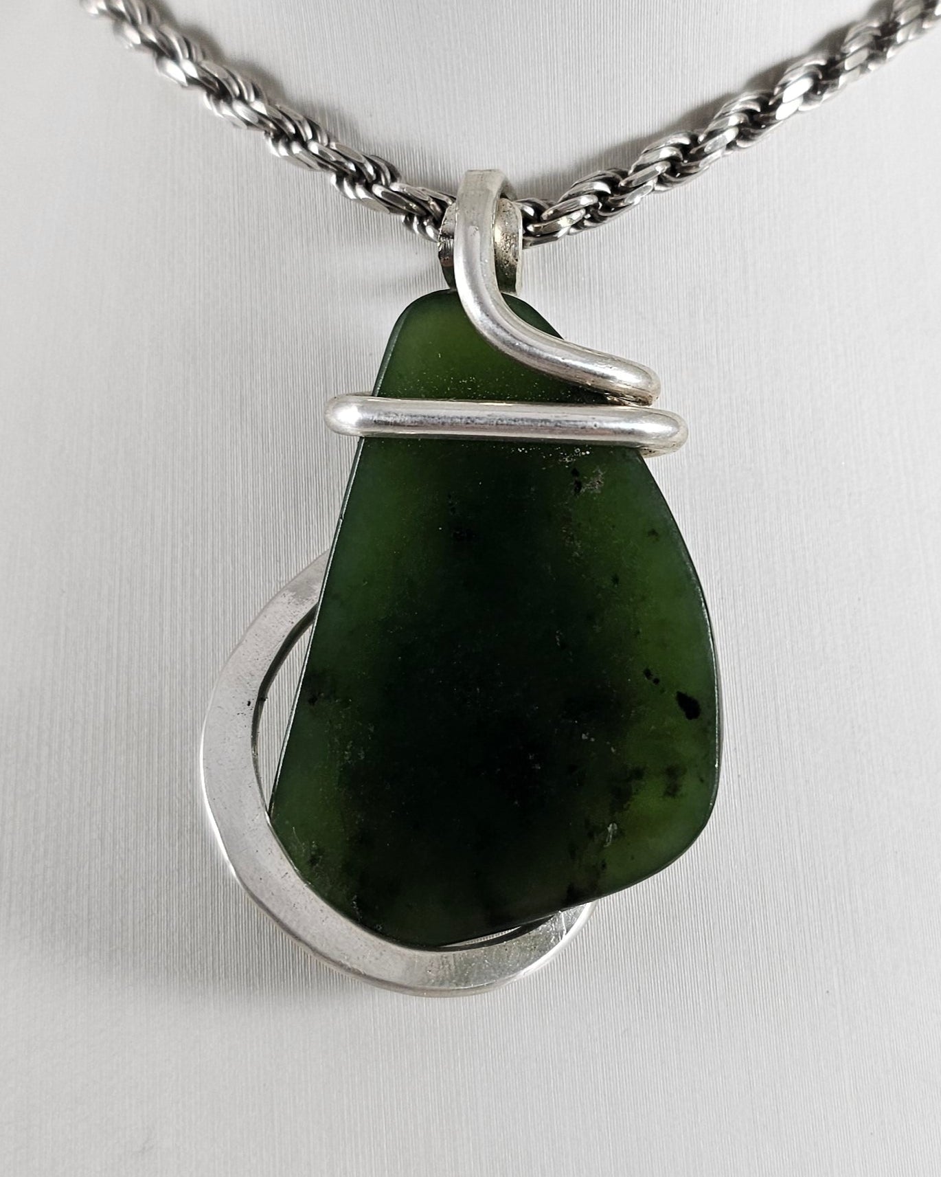 Jade Handmade Stone Pendant Wrapped in Silver