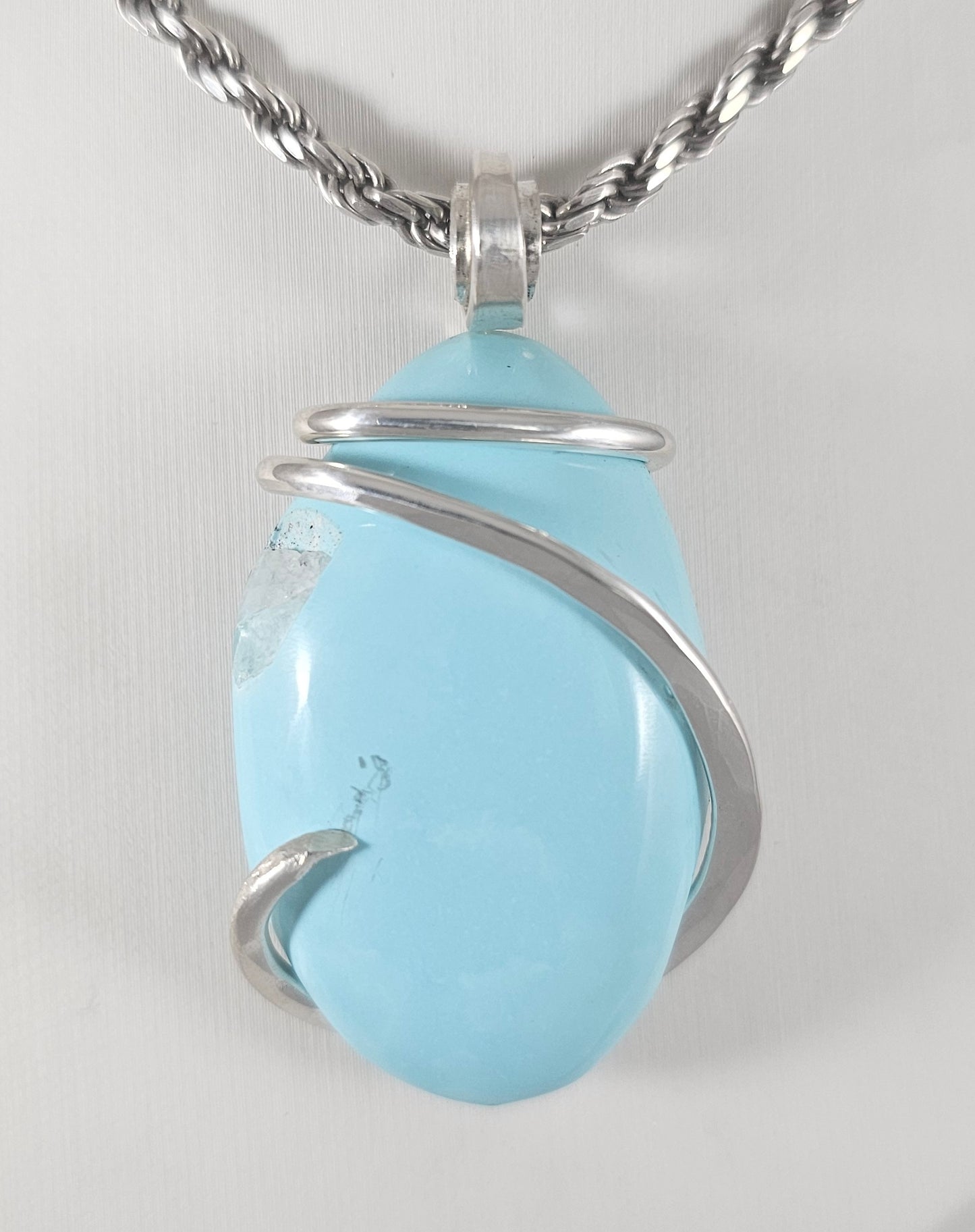Sleeping Beauty Turquoise Handmade Stone Pendant Wrapped in Silver