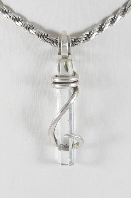 Aquamarine Handmade Crystal Pendant Wrapped in Silver