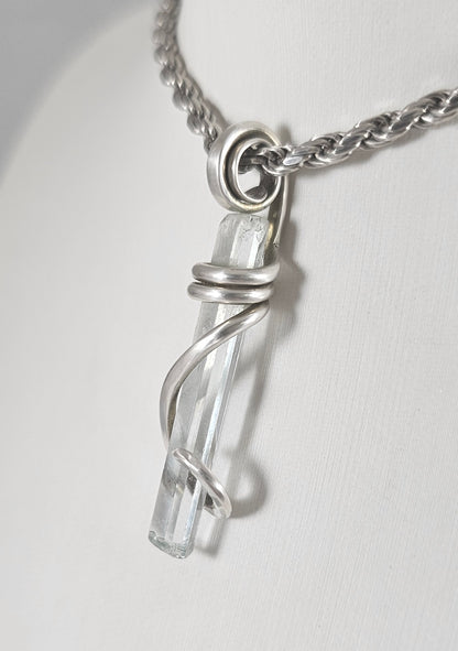 Aquamarine Handmade Crystal Pendant Wrapped in Silver