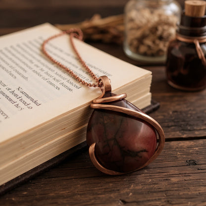 Mookaite Jasper Handmade Stone Pendant Wrapped in Copper