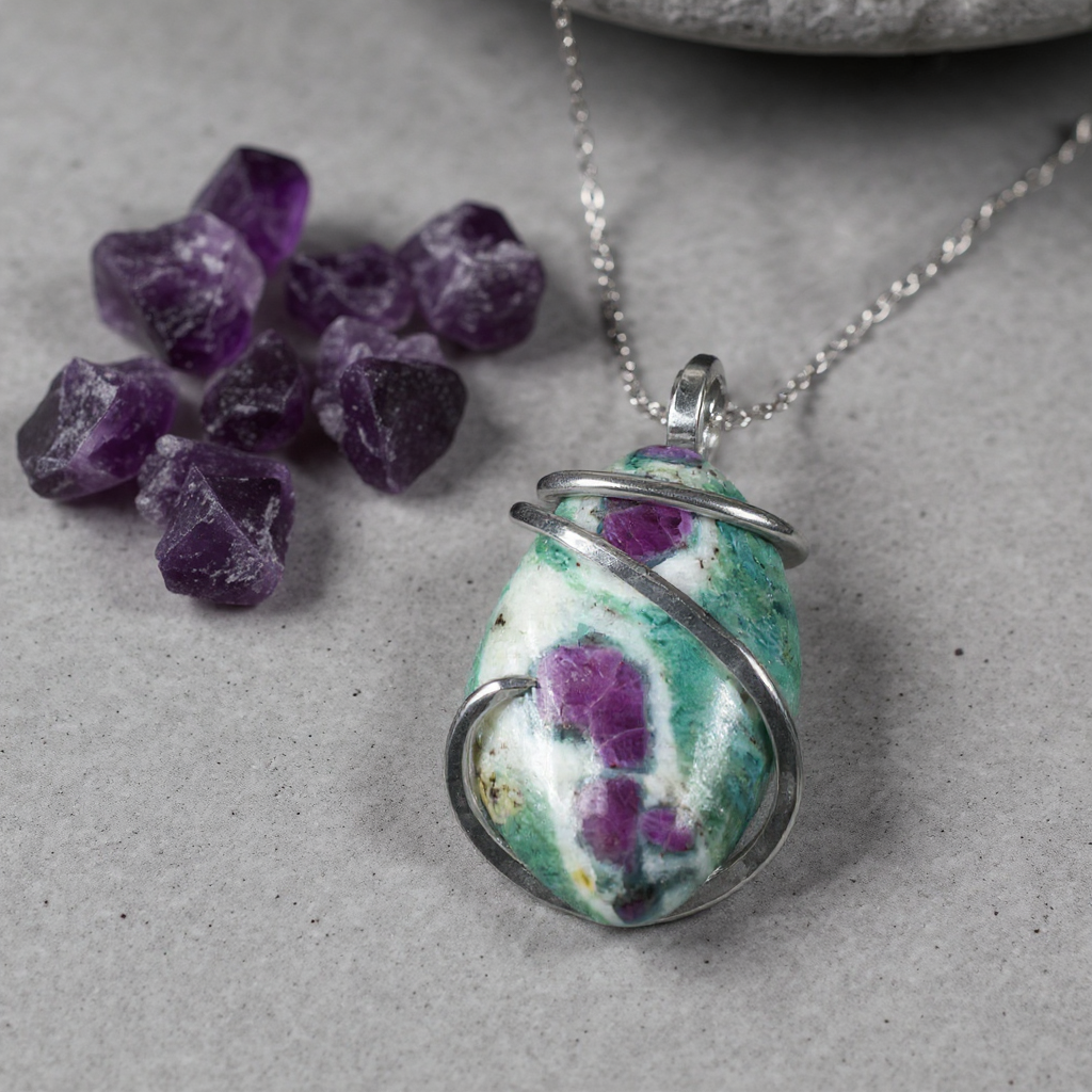 Ruby in Fuchsite Handmade Stone Wrapped in Silver