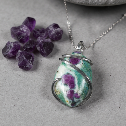 Ruby in Fuchsite Handmade Stone Wrapped in Silver