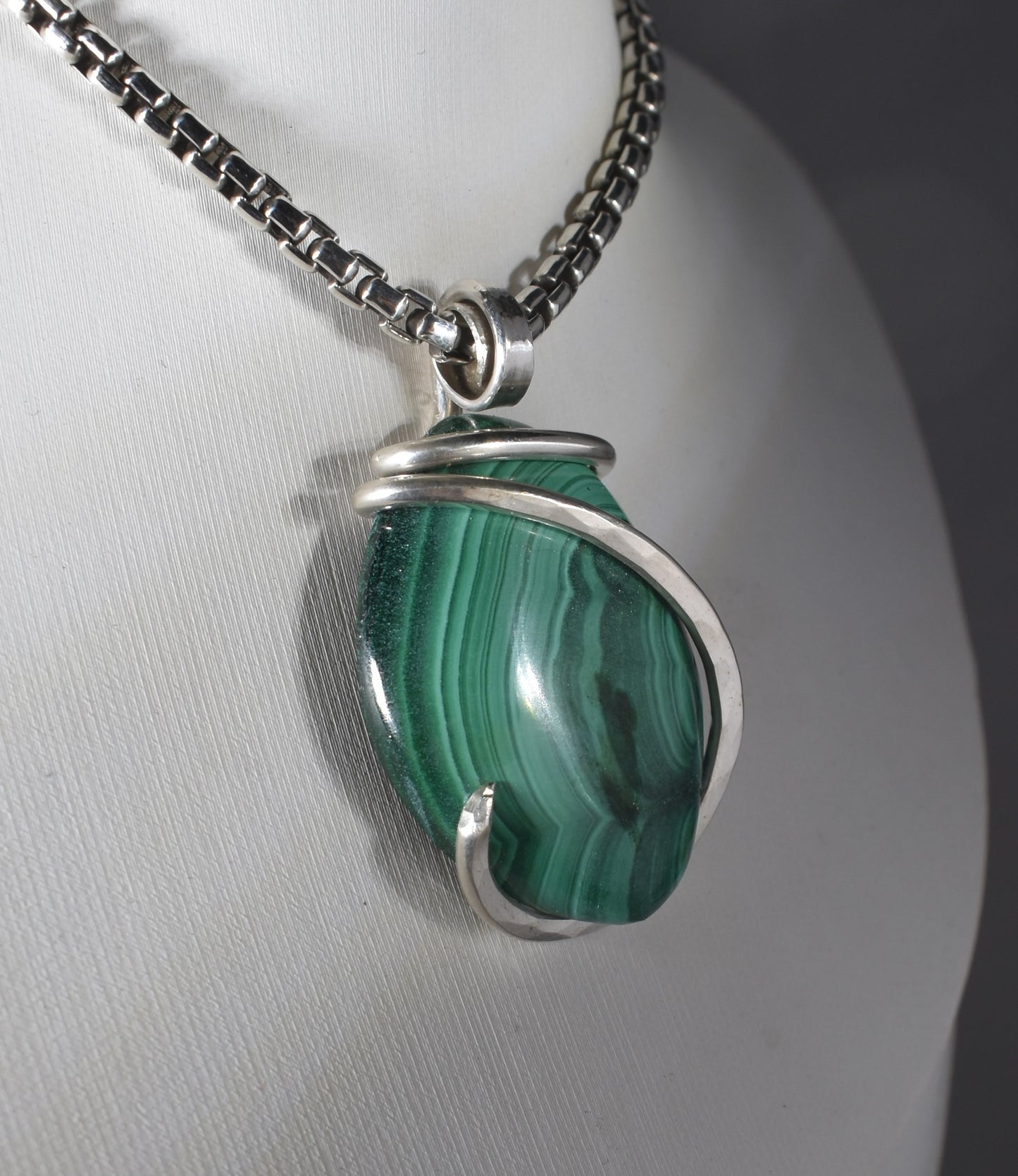 Malachite Pendant Necklace 925 Sterling Silver