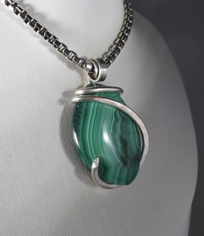 Malachite Pendant Necklace 925 Sterling Silver