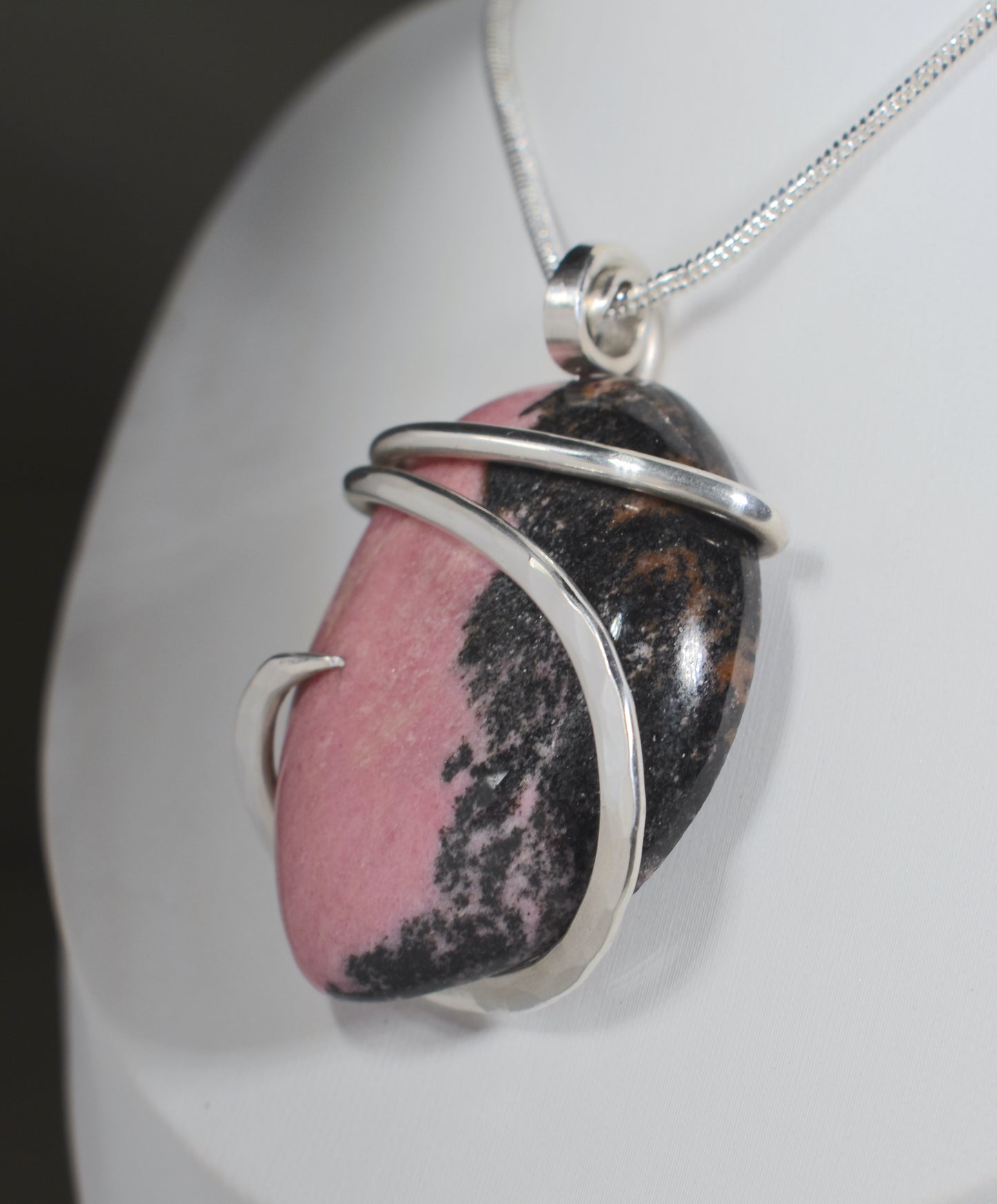 Rhodonite Handmade Stone Pendant Wrapped in Silver