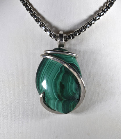 Malachite Pendant Necklace 925 Sterling Silver