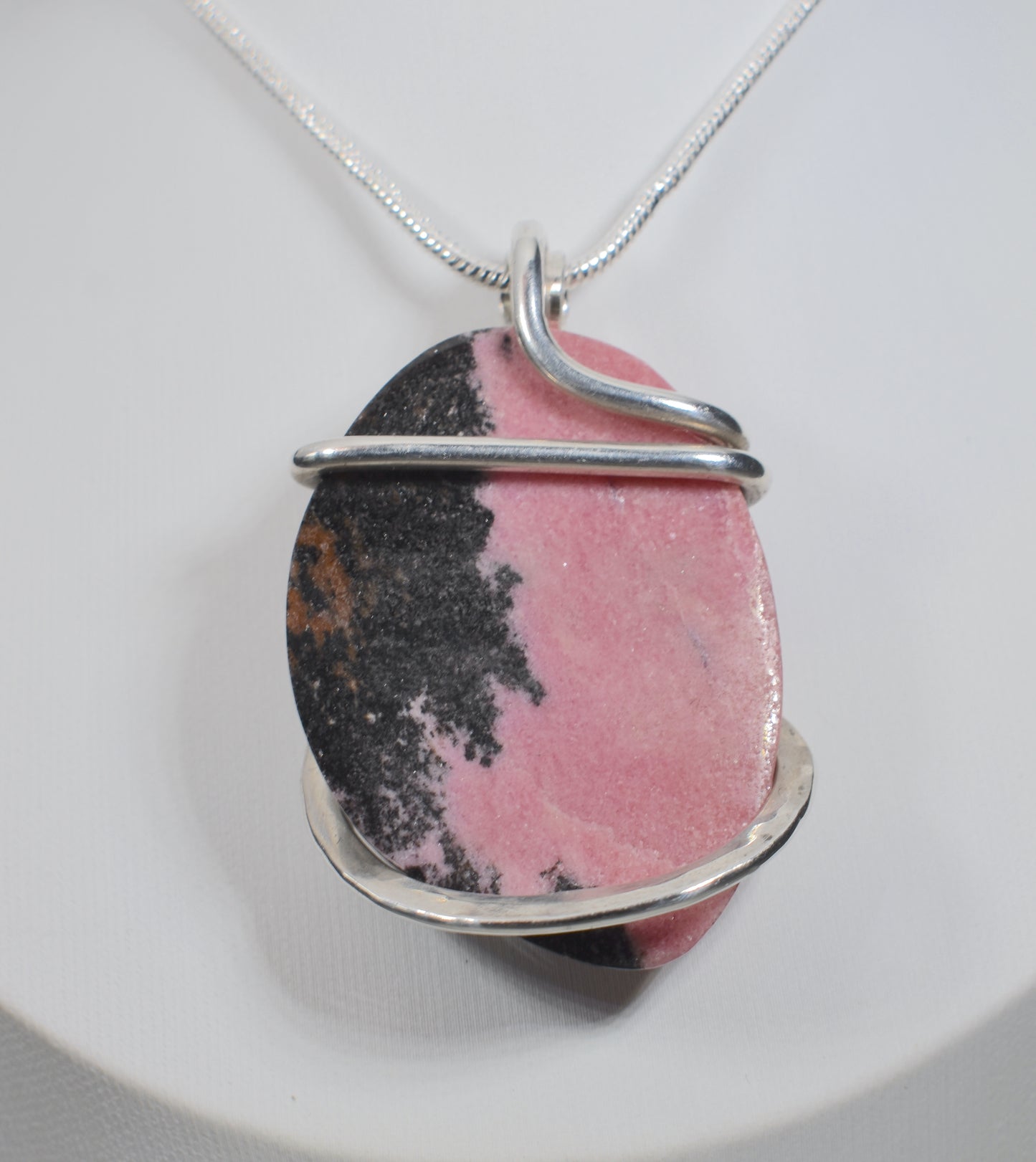 Rhodonite Handmade Stone Pendant Wrapped in Silver