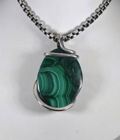 Malachite Pendant Necklace 925 Sterling Silver